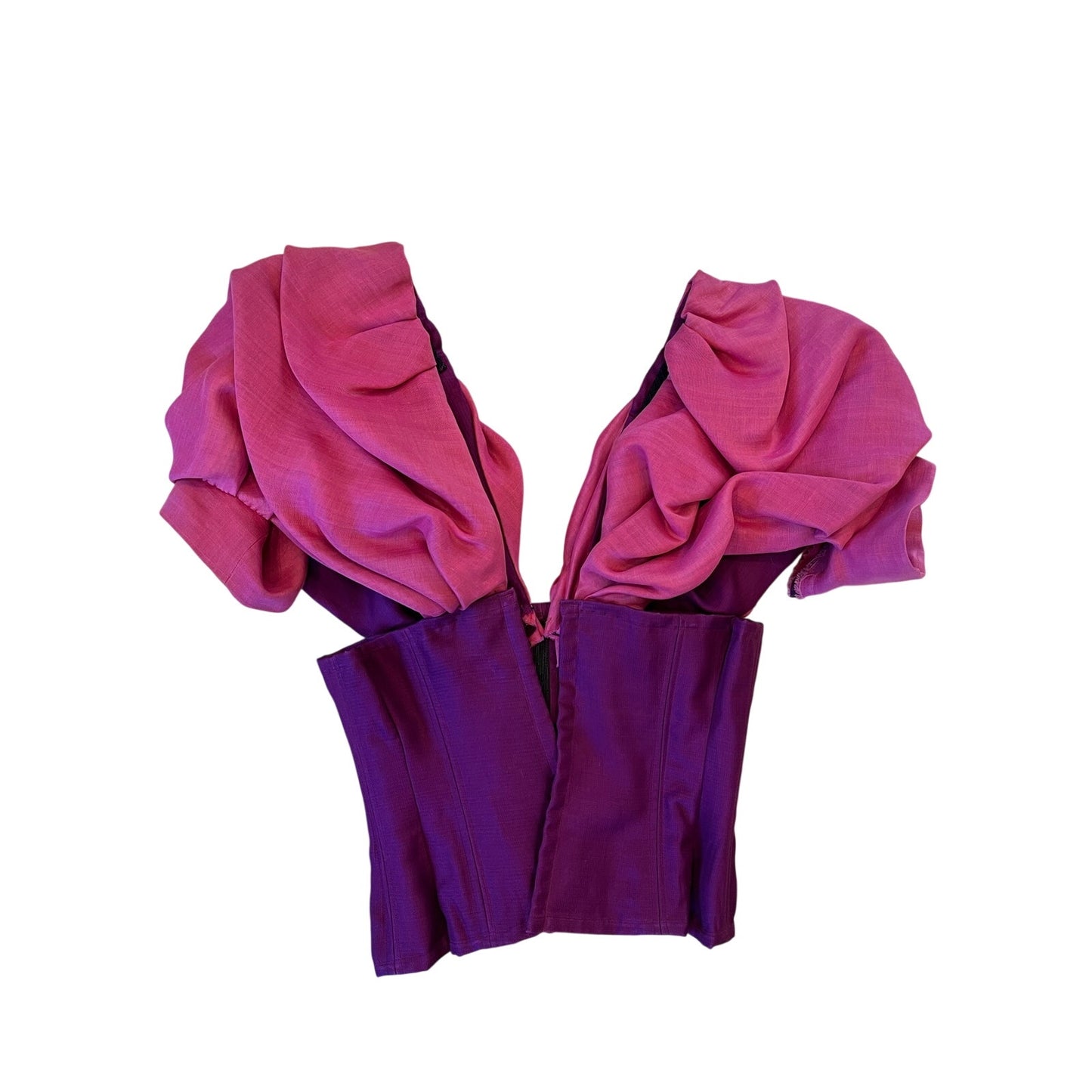 Women's Magenta Purple Corset Top Puff Sleeve Boned Bustier Statement