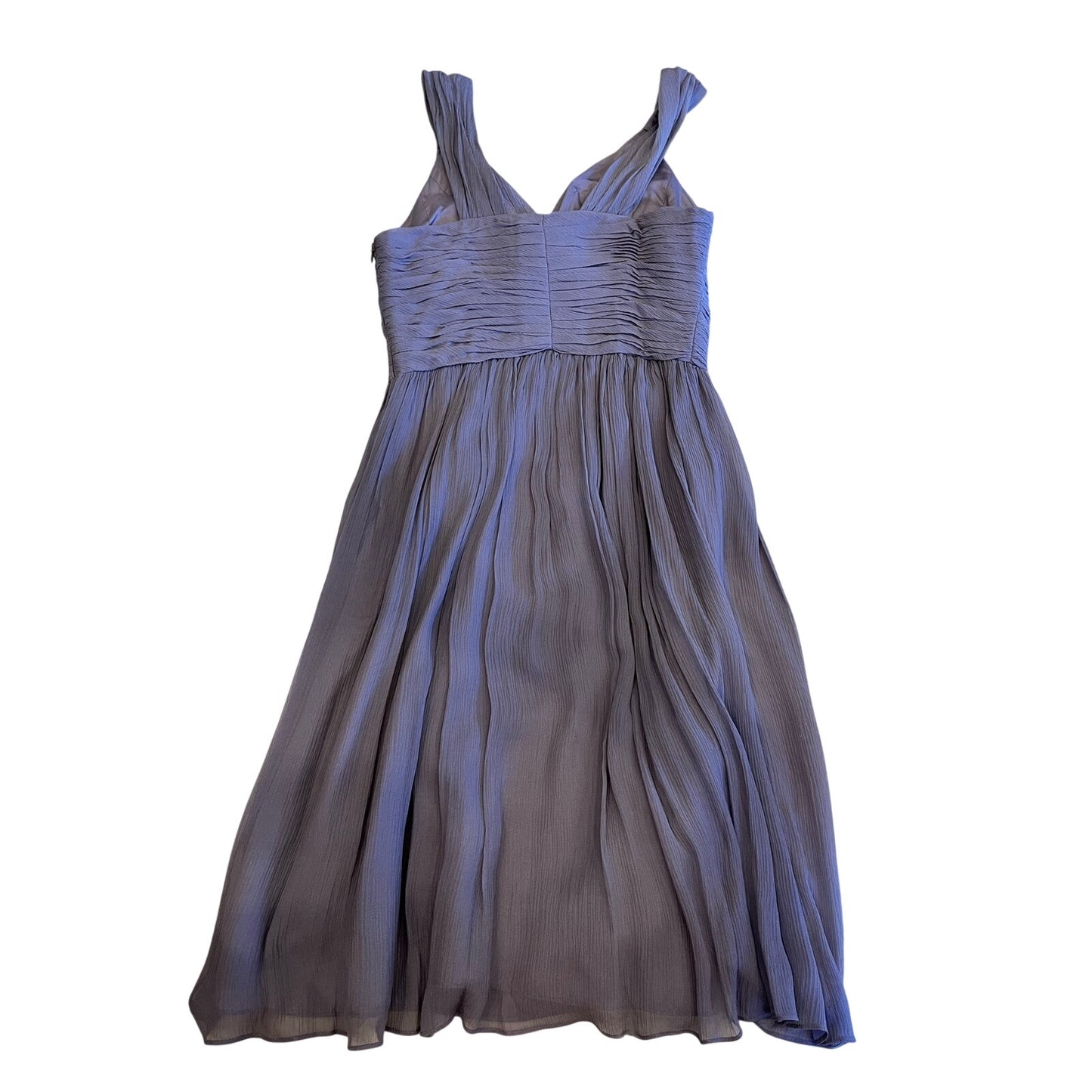Donna Morgan 100% Silk Gray Chiffon Ruched Empire Waist Midi Dress