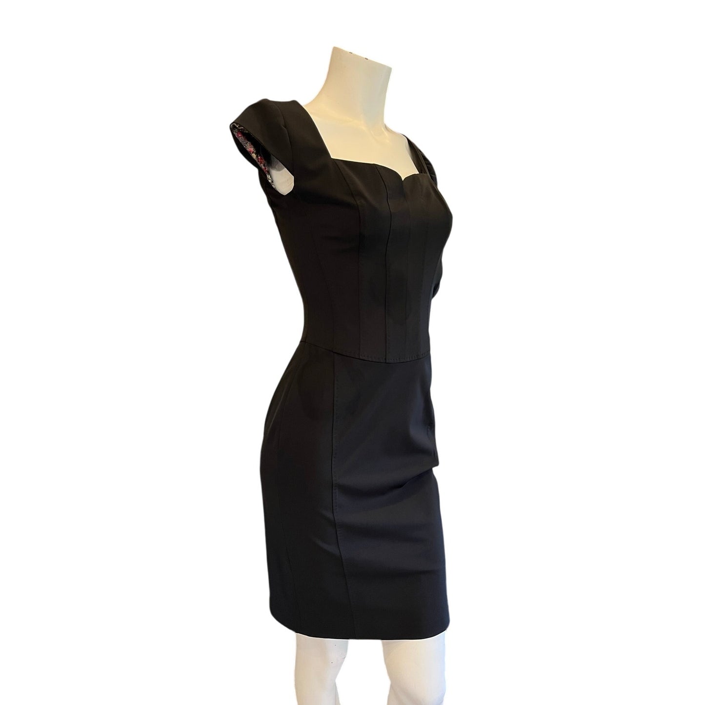Ted Baker London Black Sweetheart Neck Sheath Dress Floral Lined Size 0 XS