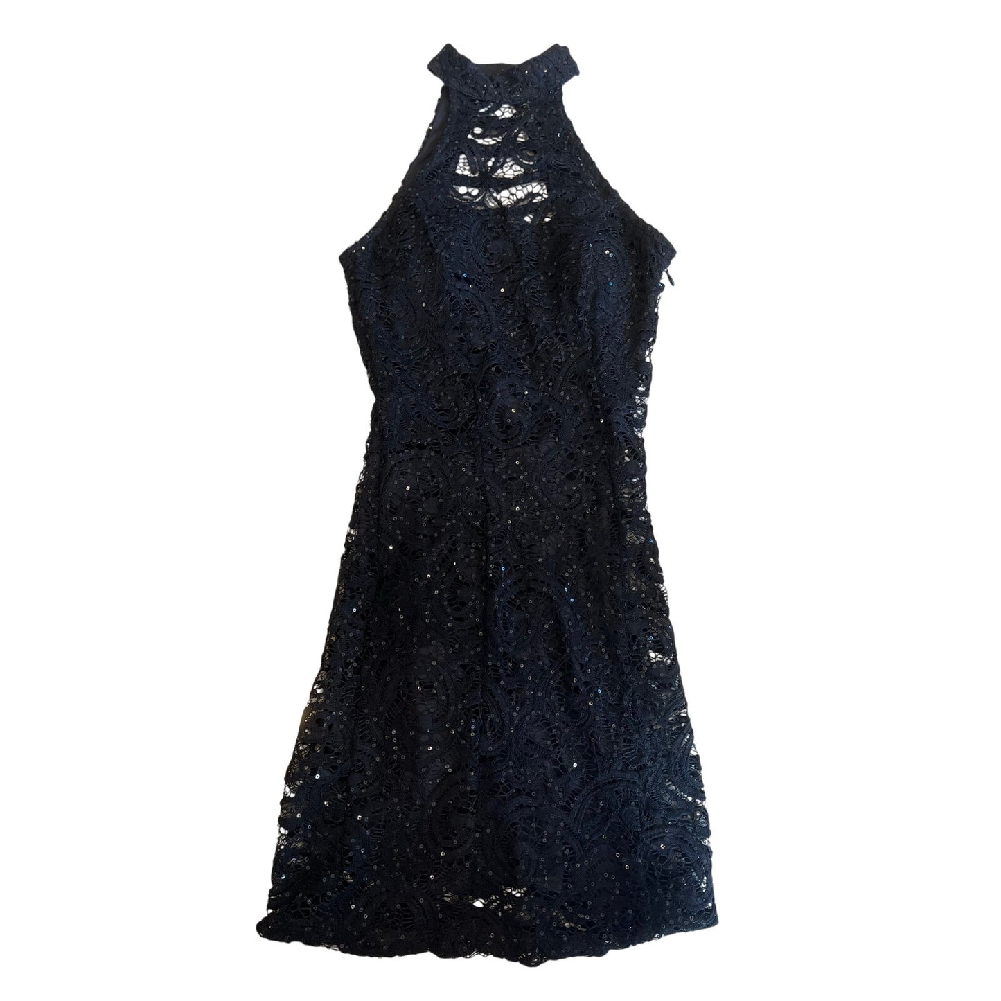 Speechless Size 3 Black Sequin Lace Halter Maxi Dress Open Strappy Back
