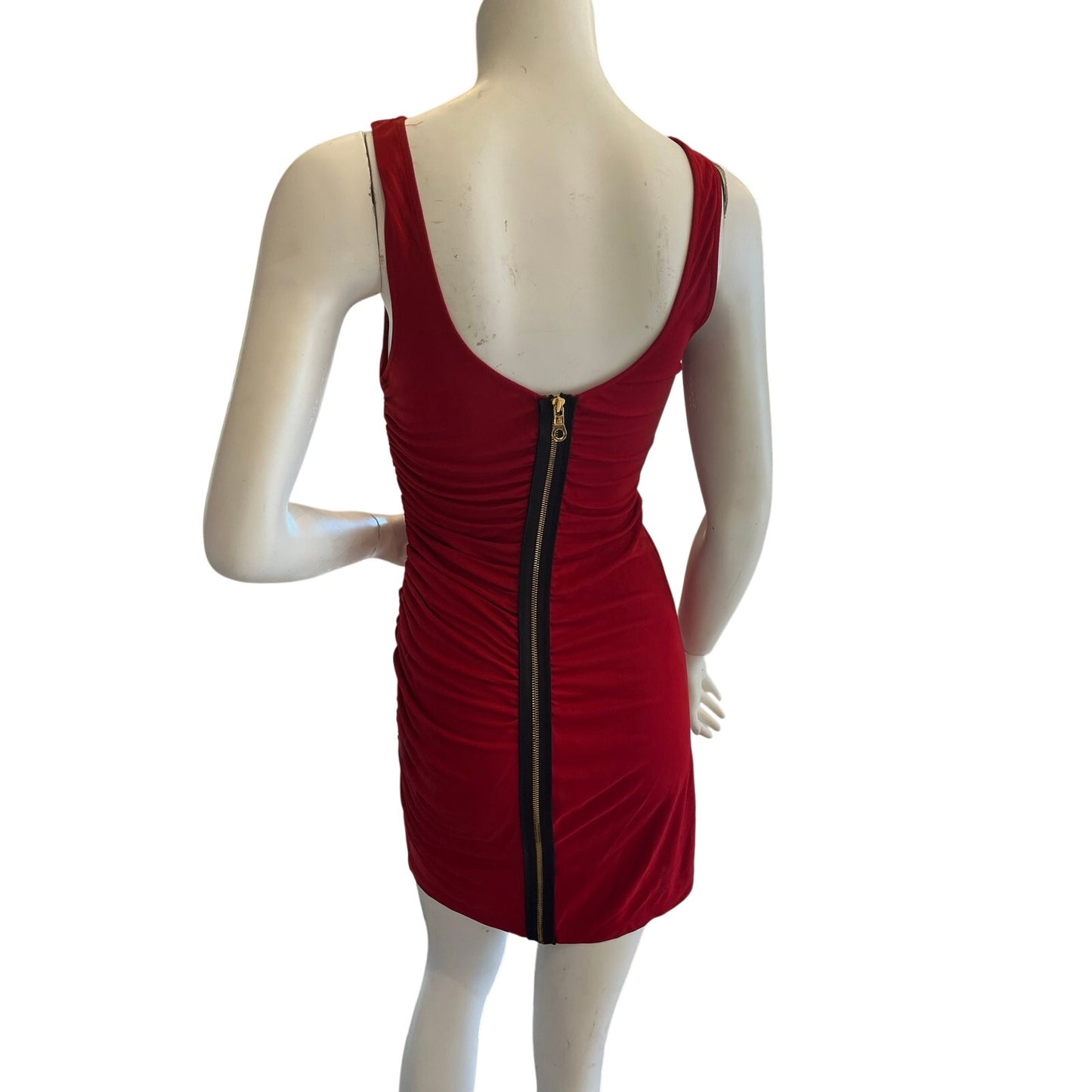 Jay Godfrey Red Ruched Bodycon Dress Size 2 Exposed Back Zipper Cocktail Mini