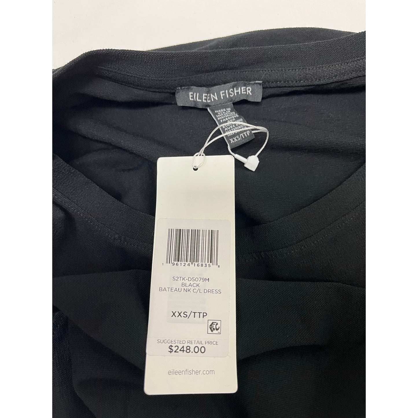 Eileen Fisher NWT Black Bateau Neck Sleeveless Midi Dress XXS Minimalist