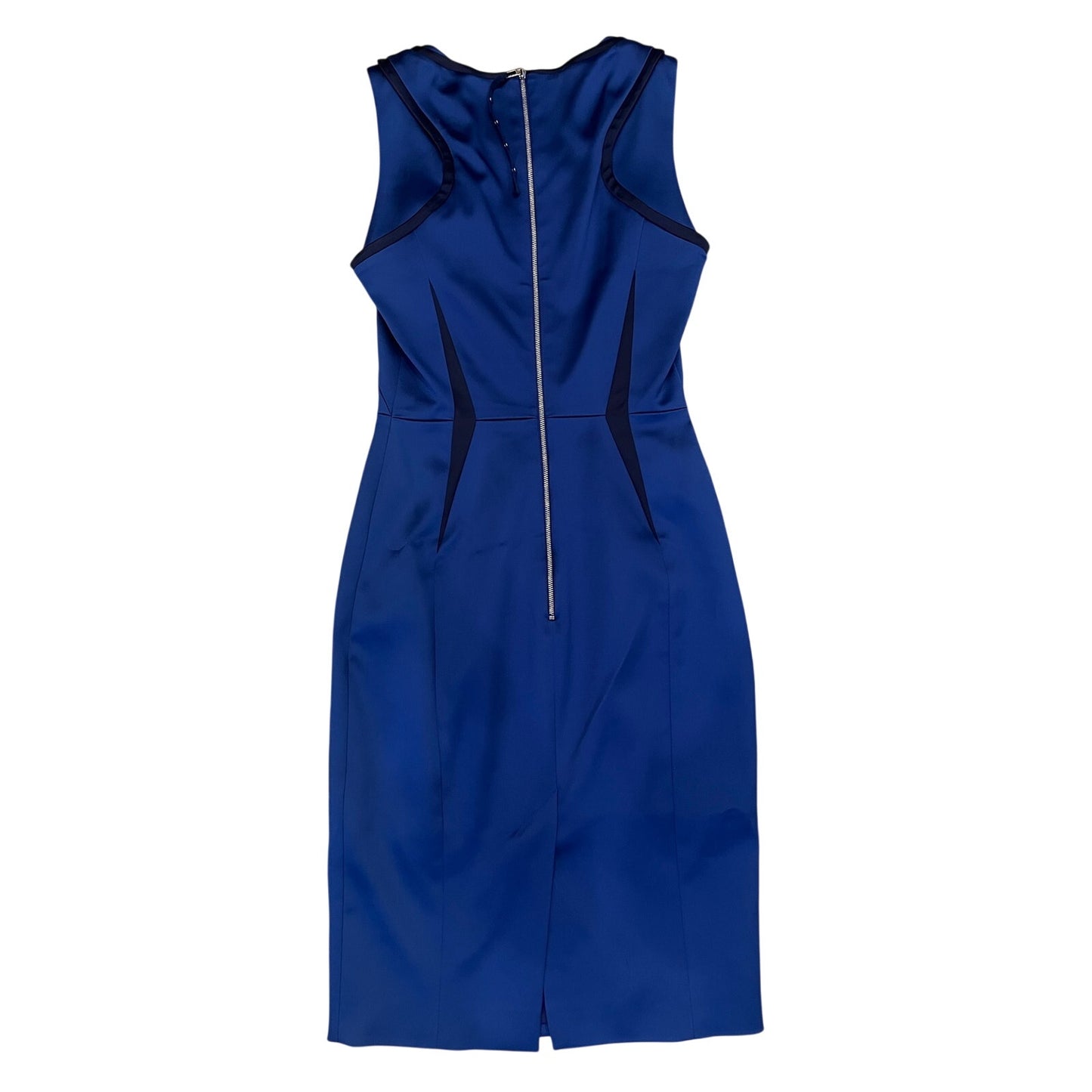 Karen Millen Blue Tailored Sheath Pencil Dress Contrast Panel Zip Back