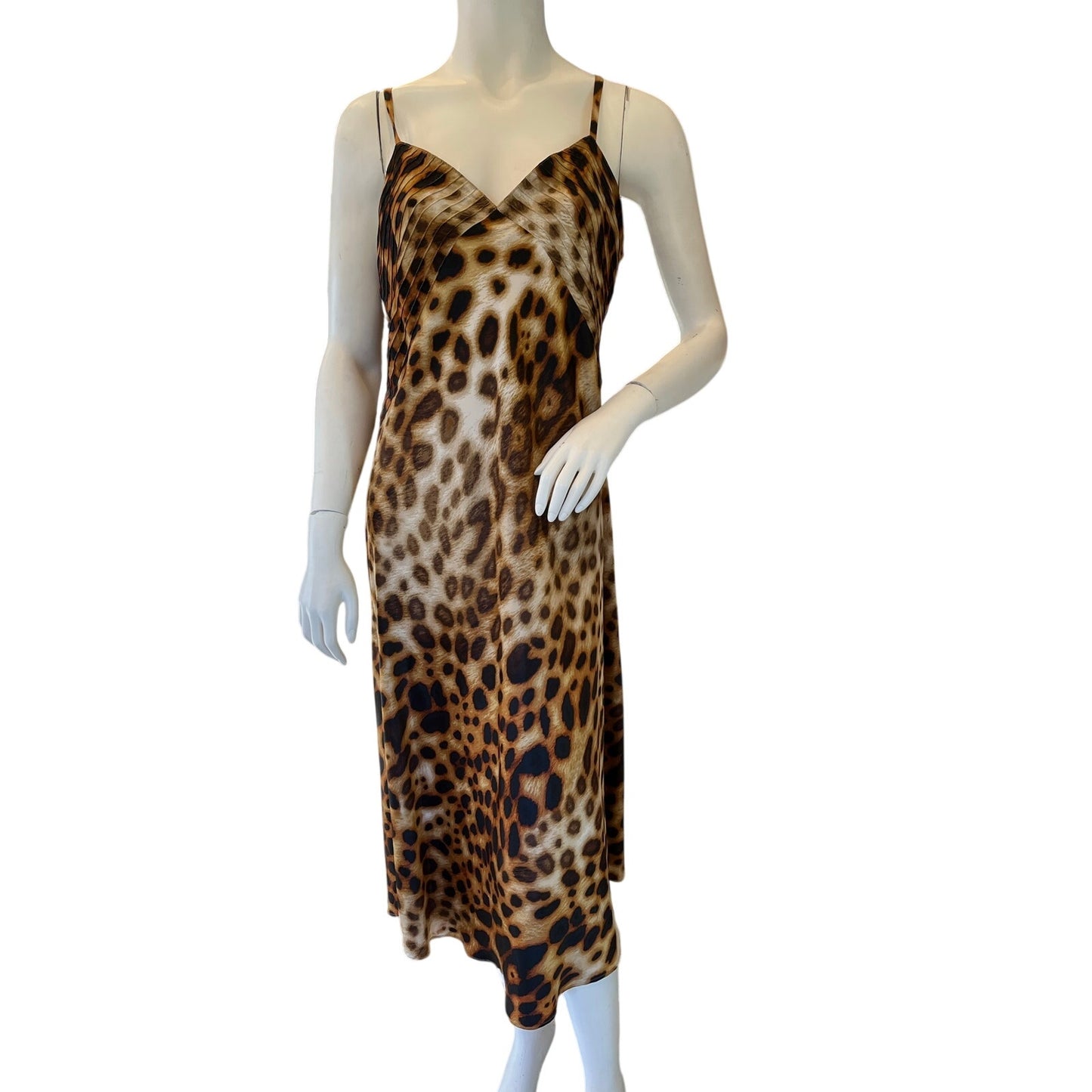 Natori Leopard Print Slip Midi Dress Animal Print Spaghetti Strap Size L