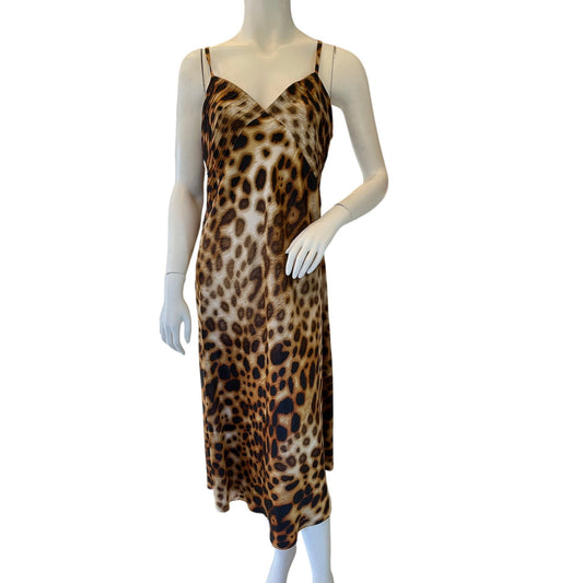 Natori Leopard Print Slip Midi Dress Animal Print Spaghetti Strap Size L