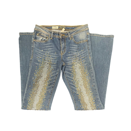 vintage cache embellished low rise flare jeans size 2