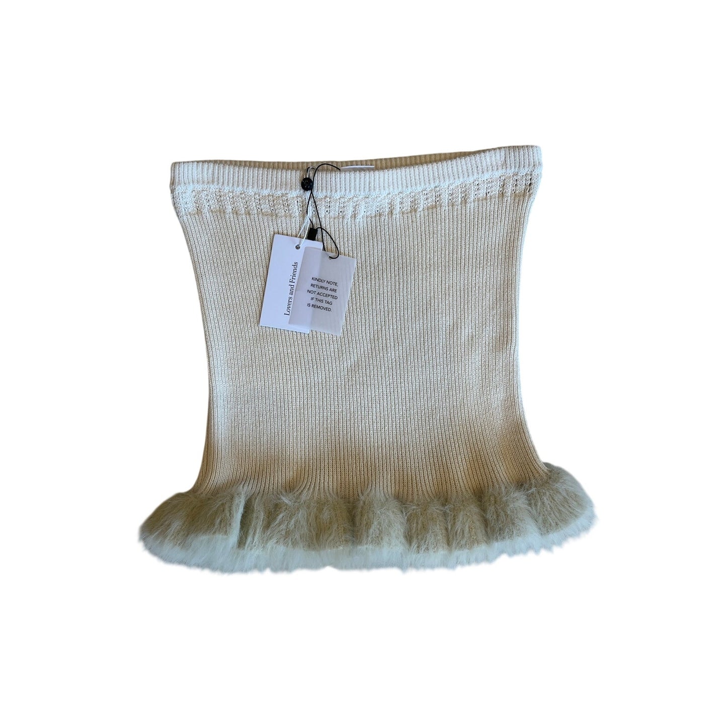 Lovers and Friends Cream Knit Faux Fur Trim Mini Skirt Size S NWT