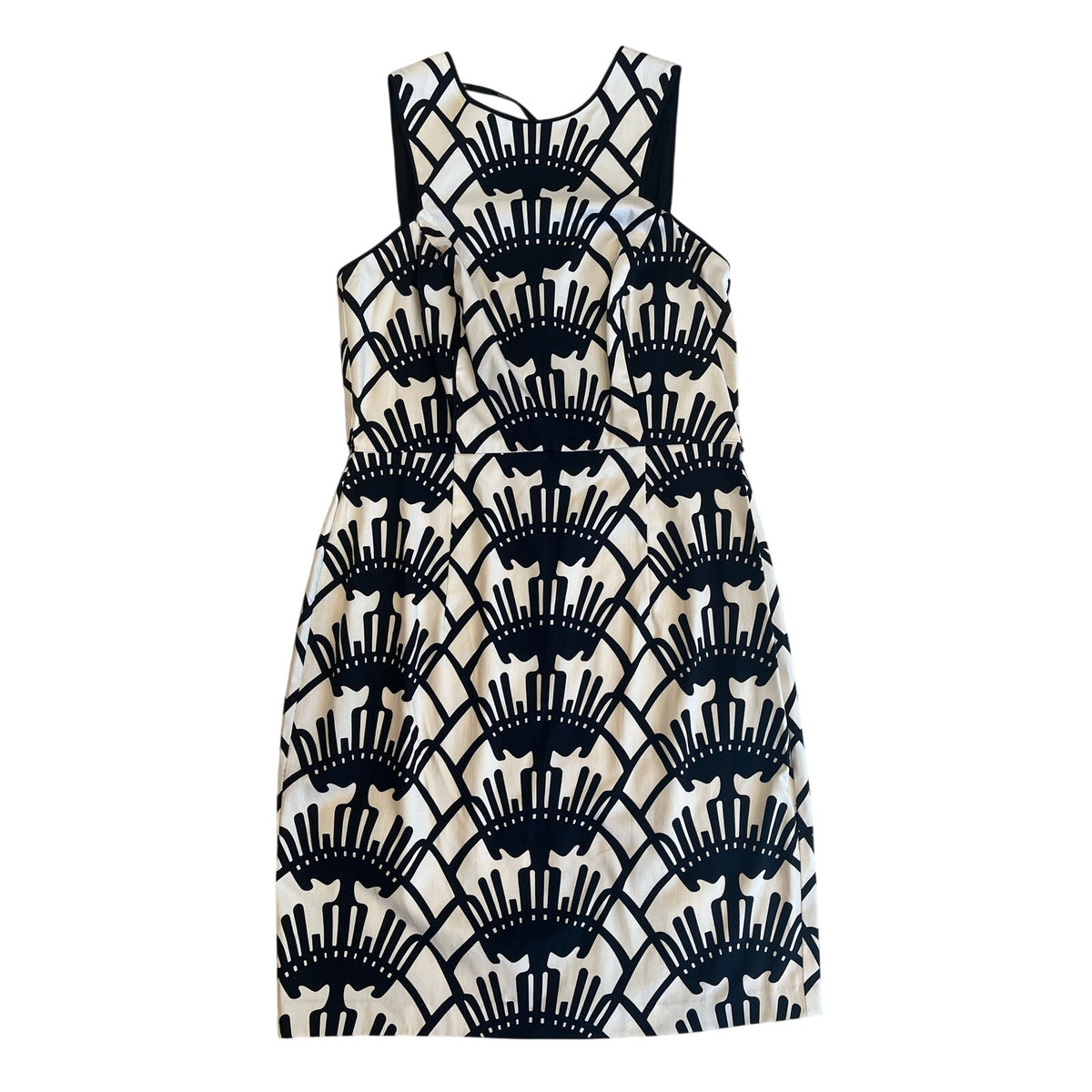 Donna Morgan Black White Geometric Print Sheath Dress Size 8 Cotton Sleeveless