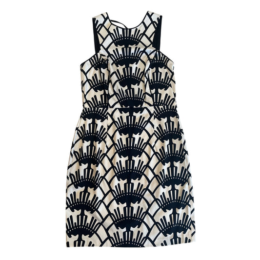 Donna Morgan Black White Geometric Print Sheath Dress Size 8 Cotton Sleeveless