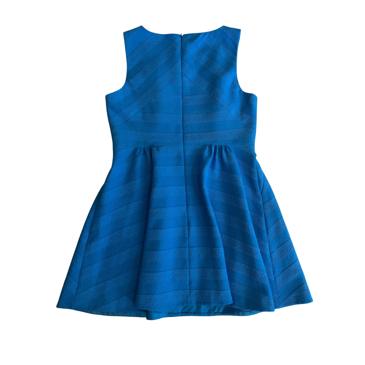Karen Millen Blue Fit & Flare Dress UK 16 US 12 Textured Stripe Sleeveless