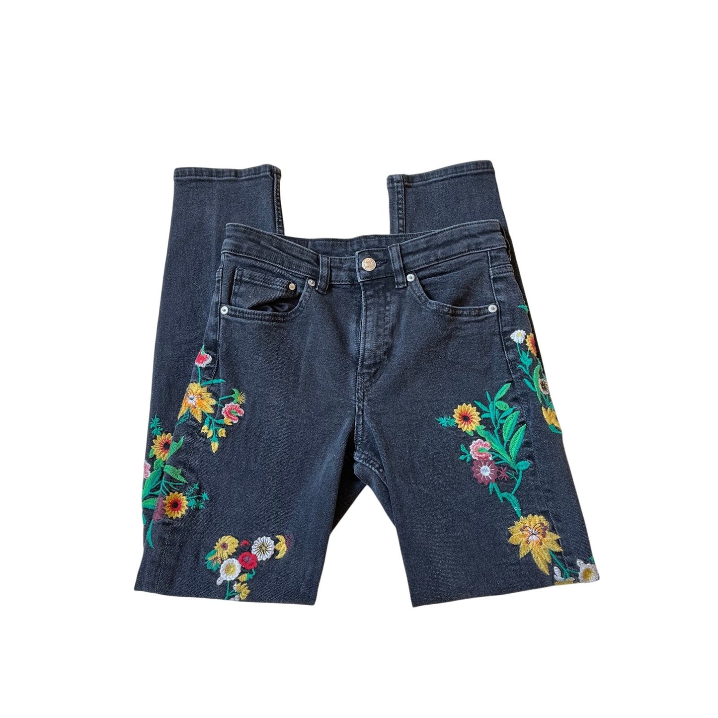 H&M Floral Embroidered Girlfriend Jeans 26