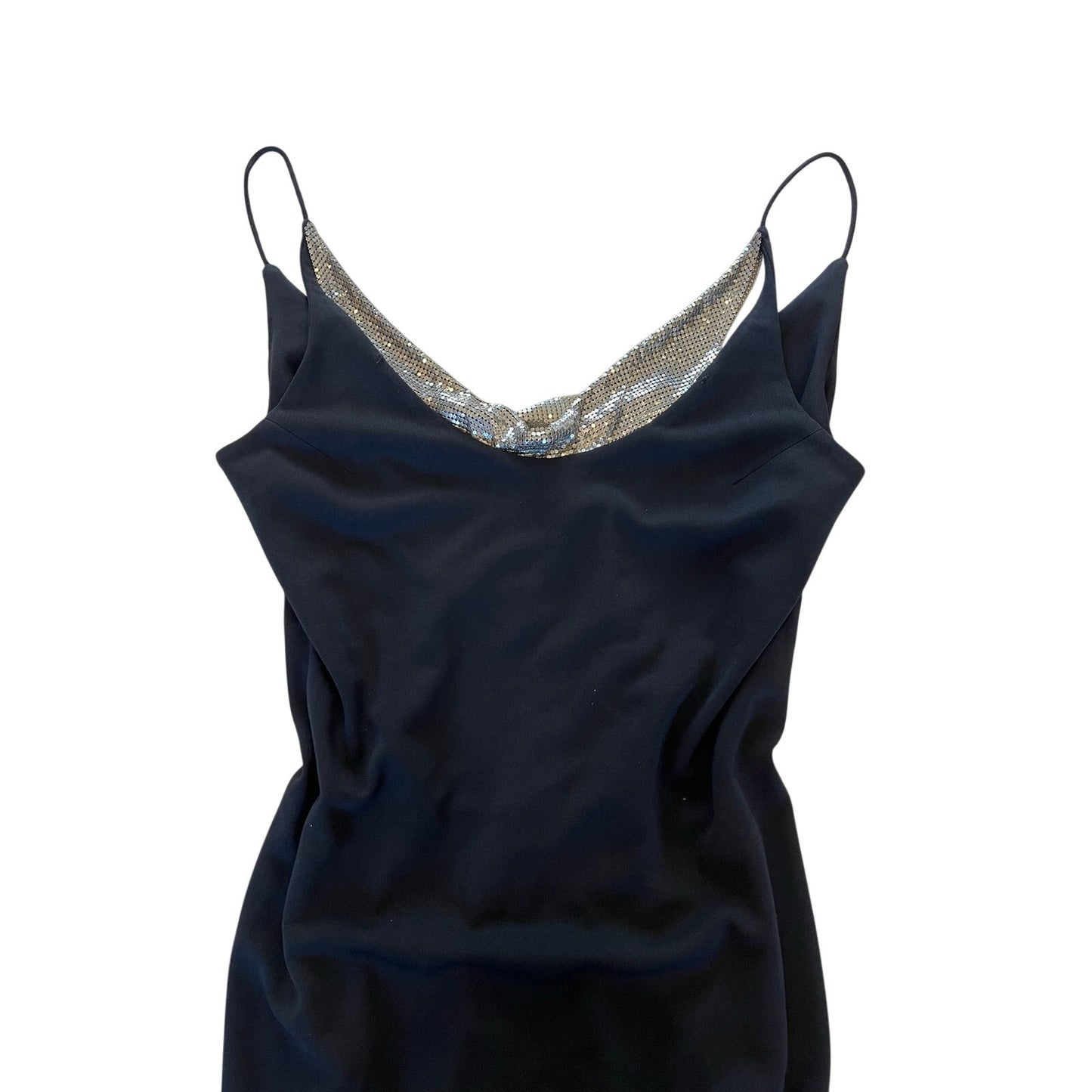 Jones New York Evening Black Gown Silver Mesh Cowl Back Formal Dress Size 6