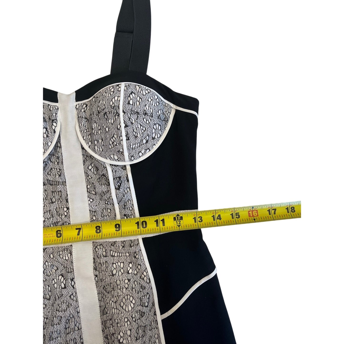 Black White Lace Corset Midi Dress Size 2 Bustier Bodycon Contrast Panel