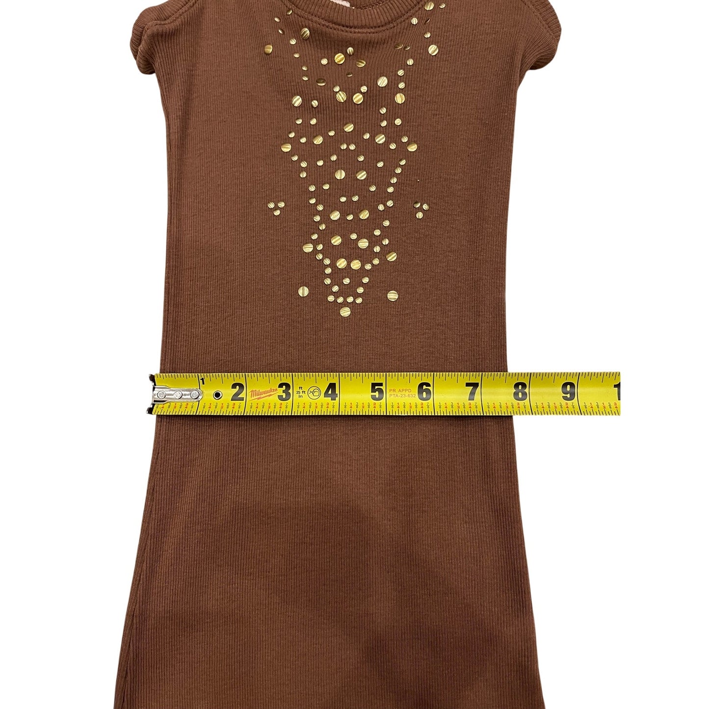 Ya-Ya Love Brown Studded Ribbed Mini Dress Size M 2000s Made USA