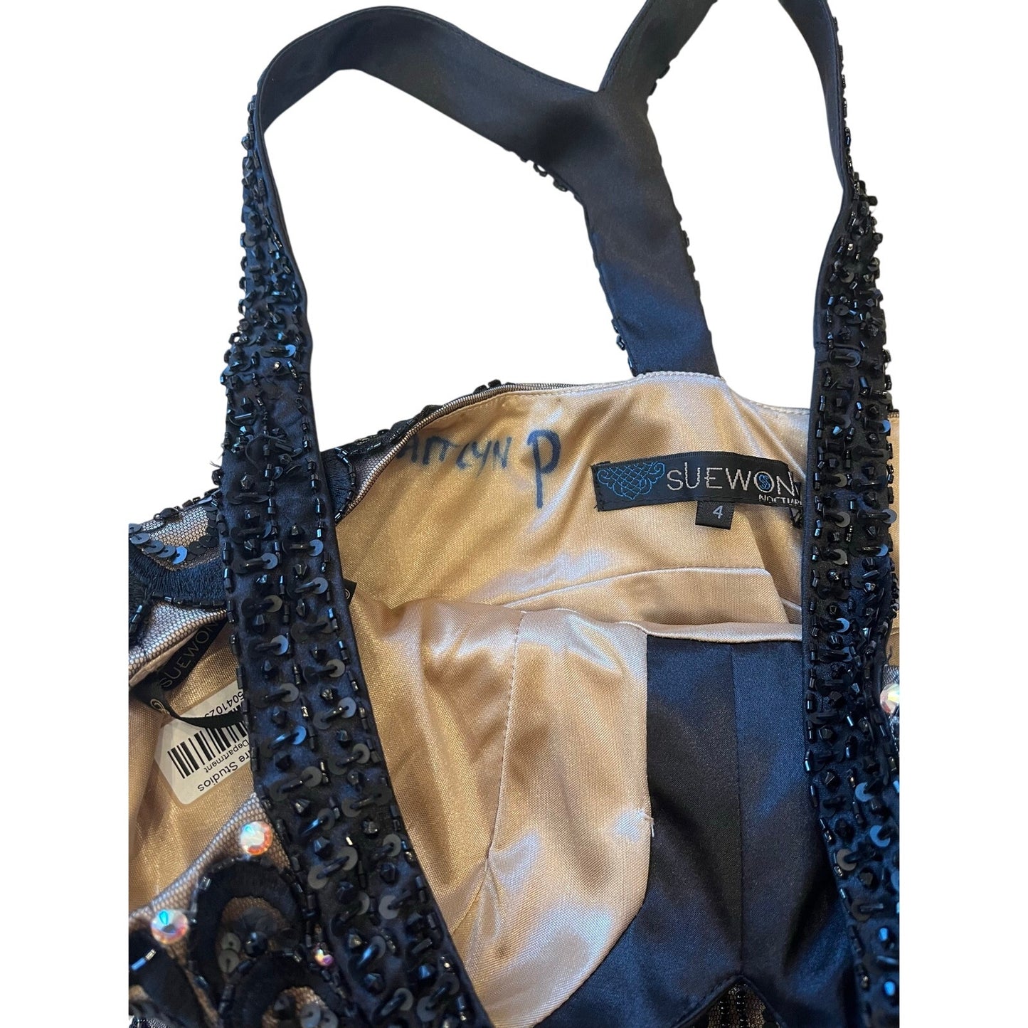 Sue Wong Nocturne Black Nude Beaded Embroidered Cocktail Dress Size 4
