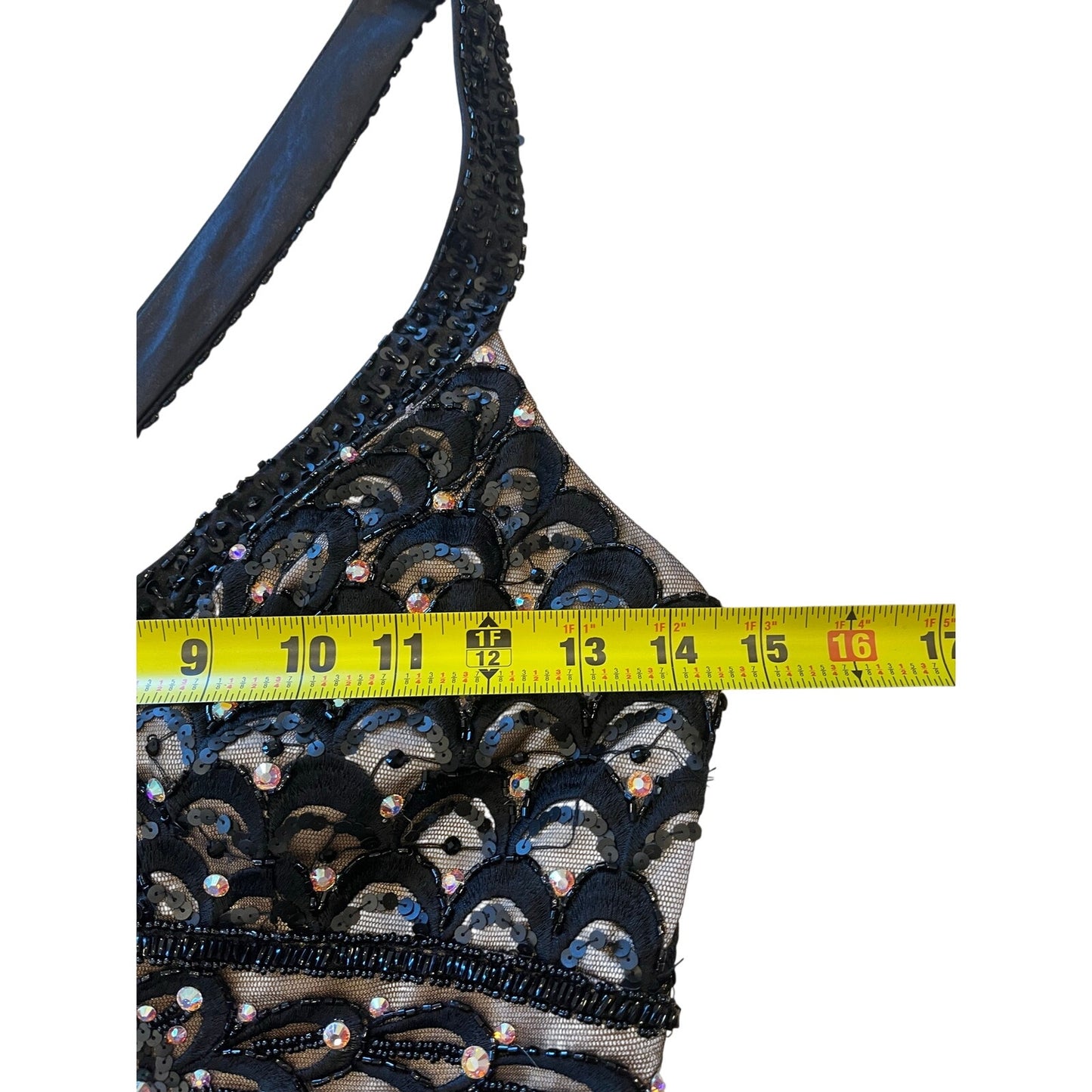 Sue Wong Nocturne Black Nude Beaded Embroidered Cocktail Dress Size 4