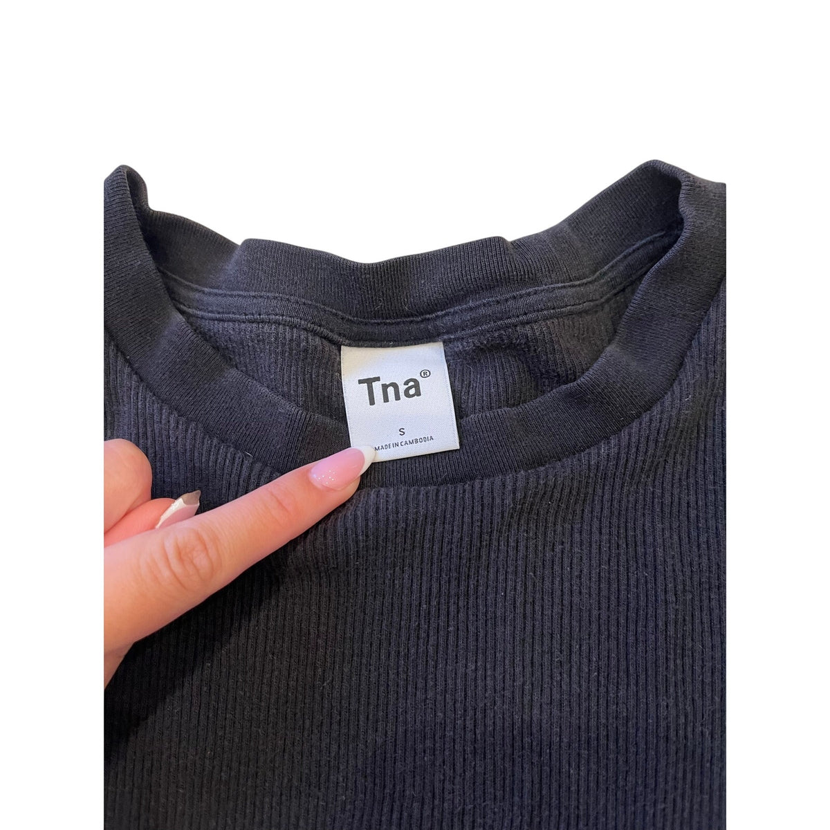 Tna Aritzia Black Ribbed Fitted Long Sleeve Top Size S
