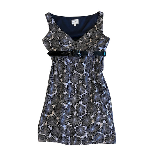 Milly New York Dress Size 8 Black White Floral Sheath Sleeveless Patent Belt
