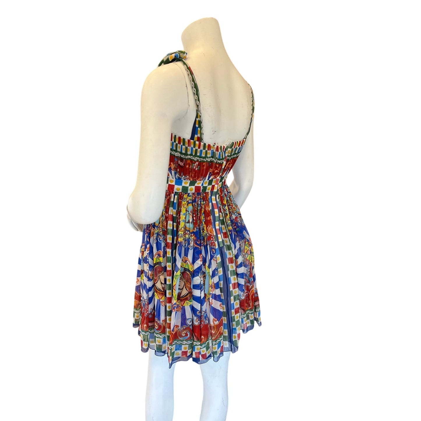 Dolce & Gabbana Carretto Siciliano Print Silk Multicolor Corset Mini Dress sz 44