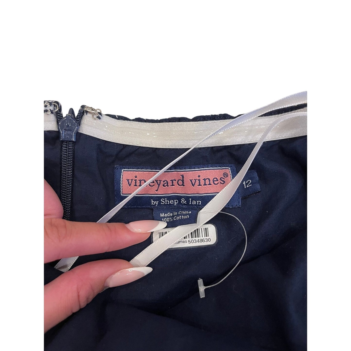 Vineyard Vines Navy White Seashell Embroidered Halter Dress Size 12 Cotton