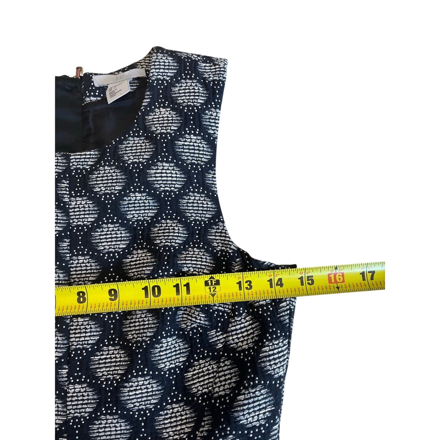 H&M Black White Jacquard Fit & Flare Dress Size 4 Sleeveless Pleated