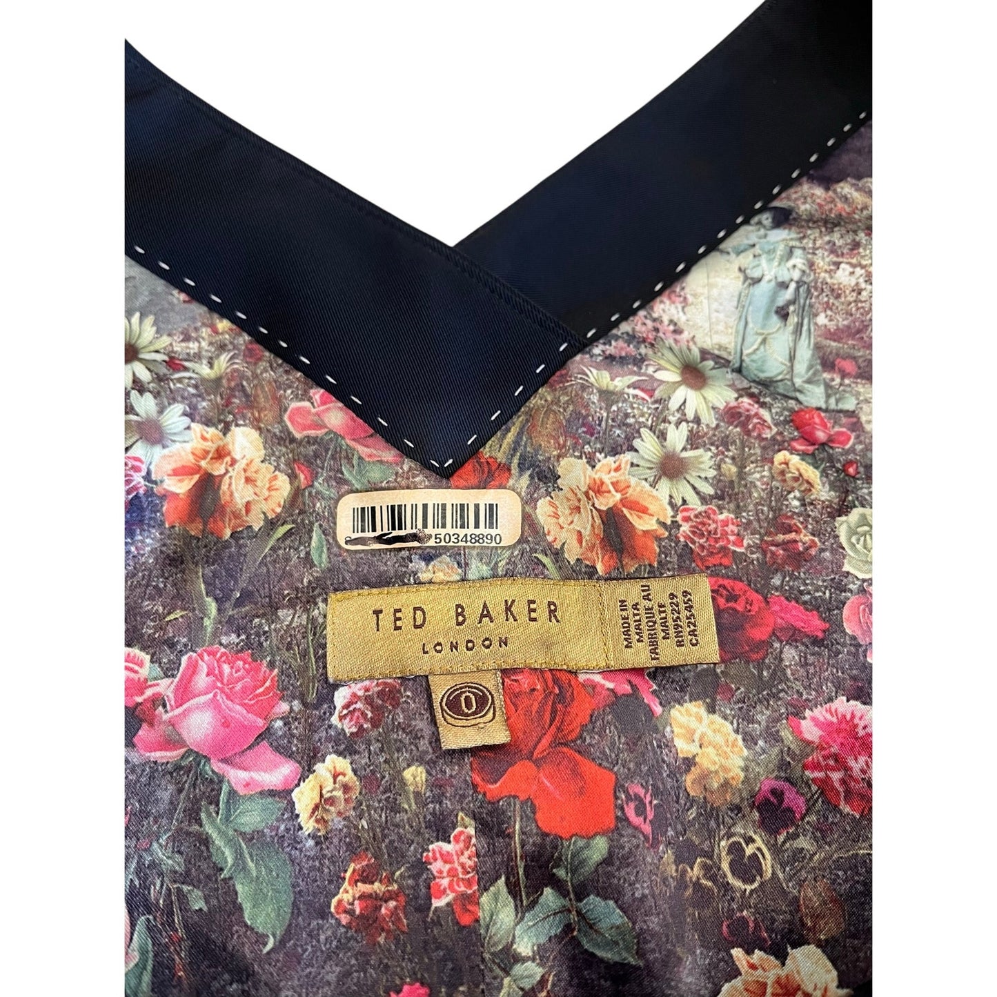 Ted Baker London Black Sweetheart Neck Sheath Dress Floral Lined Size 0 XS