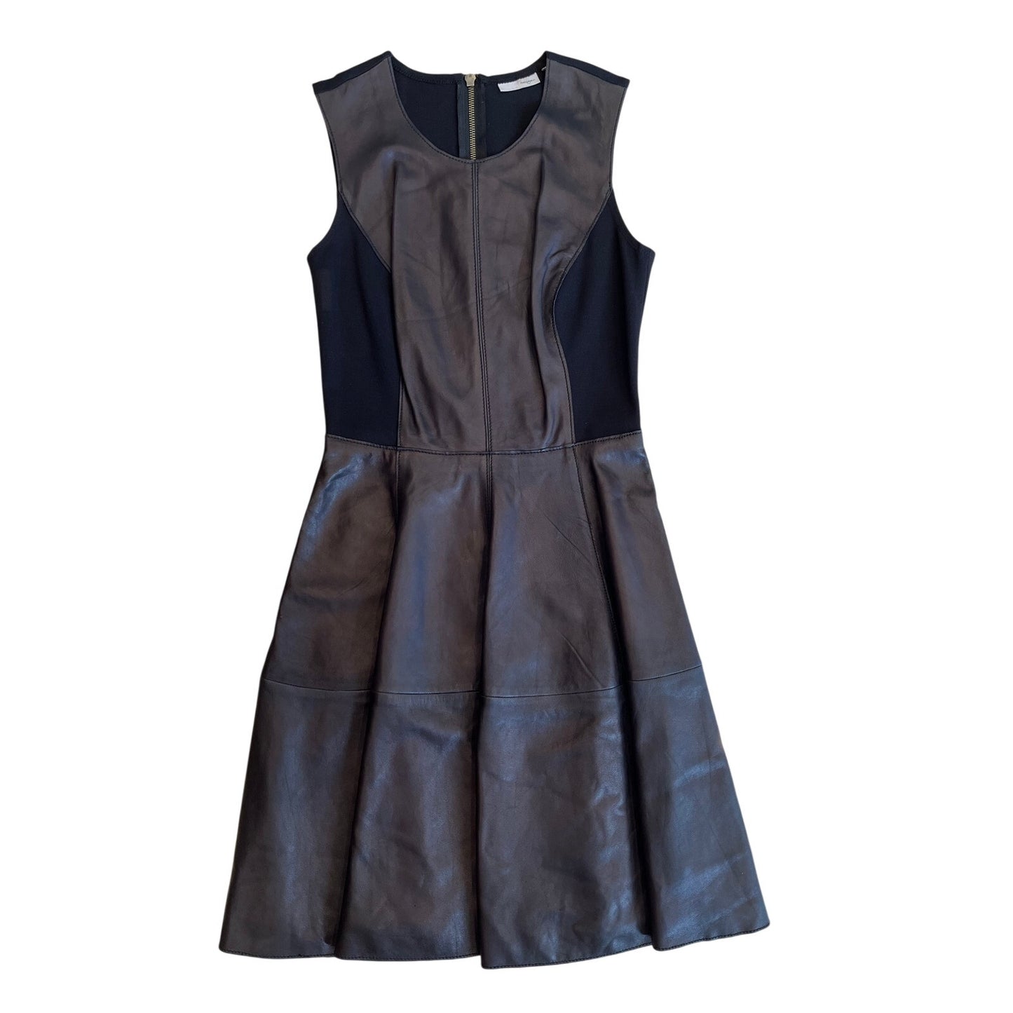 Halogen Black Genuine Leather Ponte Fit & Flare Dress Size 0