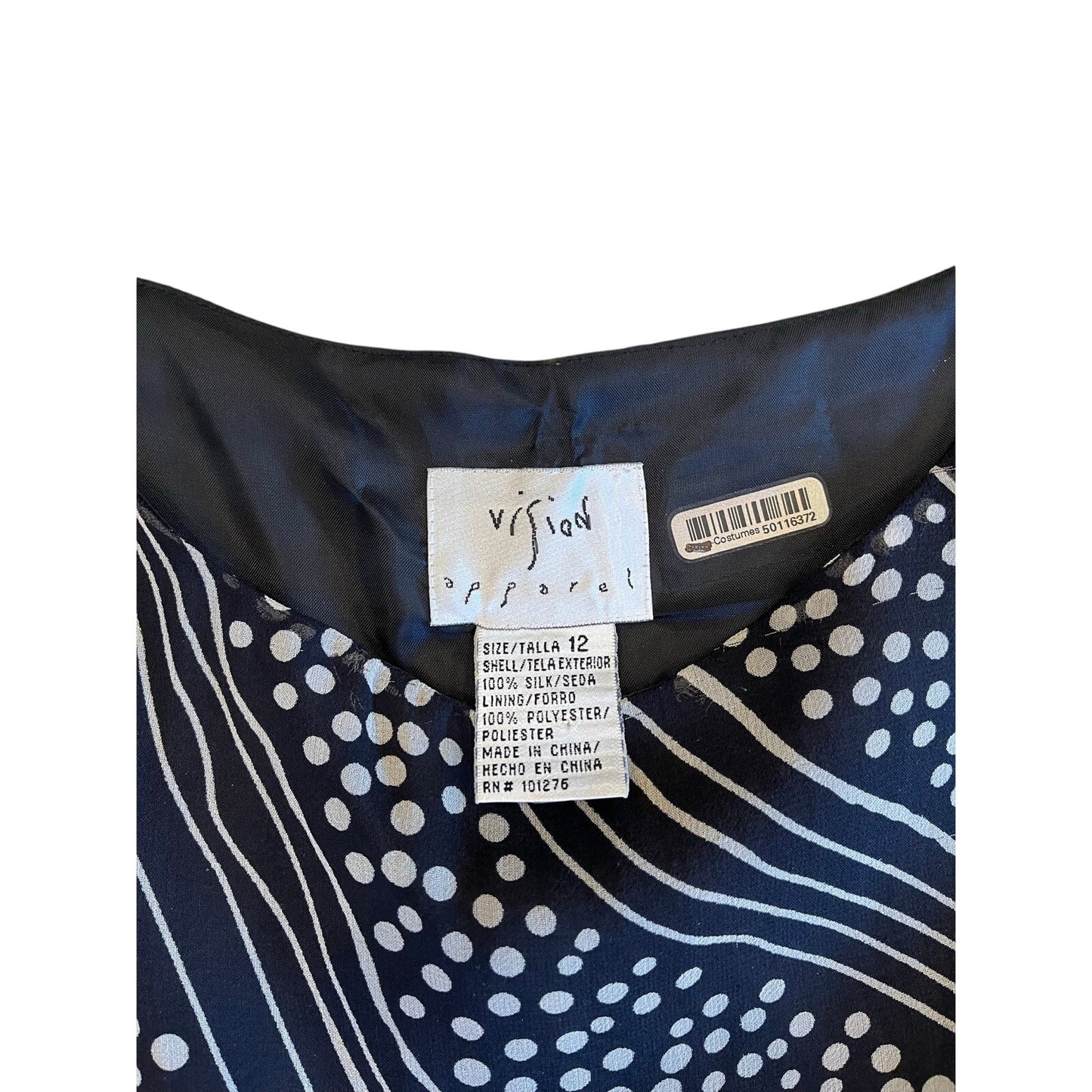 Vivid Apparel 100% Silk Navy White Polka Dot Handkerchief Hem Dress Size 12