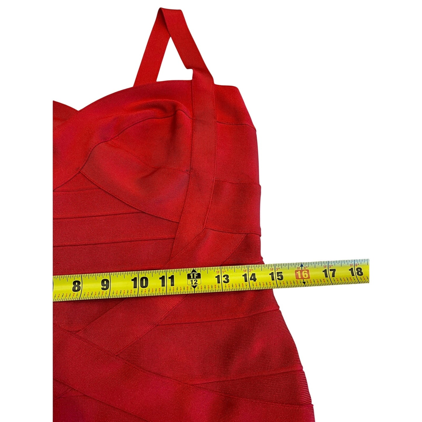 Red Bandage Bodycon Midi Dress Size Large Bustier Crisscross Strap Cocktail