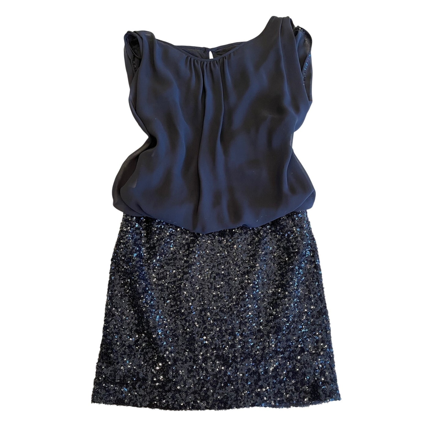 Aidan Mattox Size 0 Black Chiffon Sequin Blouson Mini Dress