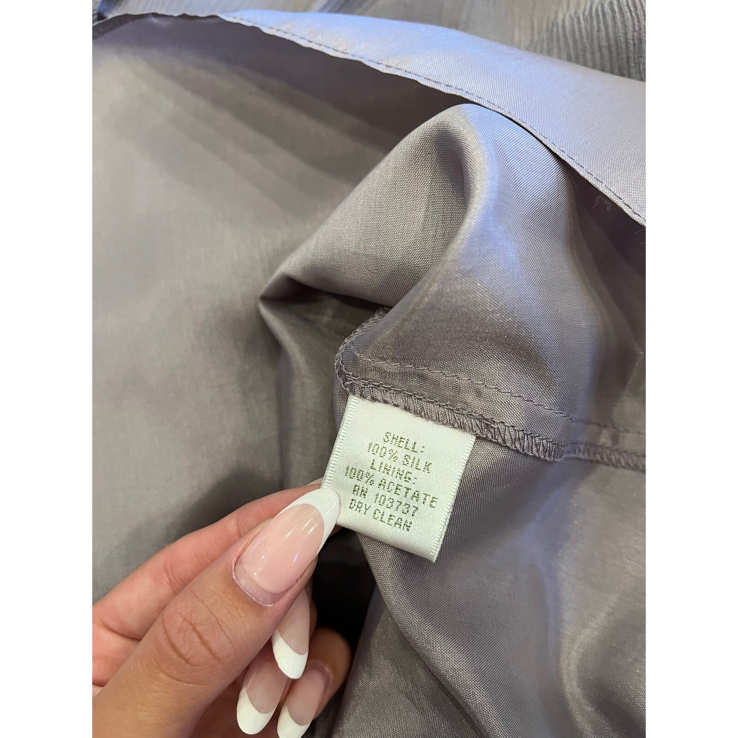 Donna Morgan 100% Silk Gray Chiffon Ruched Empire Waist Midi Dress