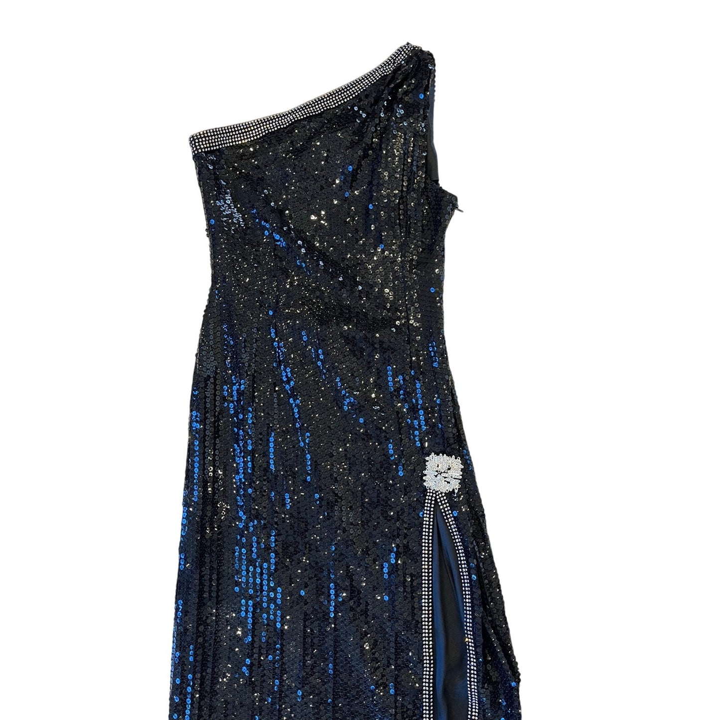 Vintage Black Sequin Evening Gown Rhinestone Slit Dress