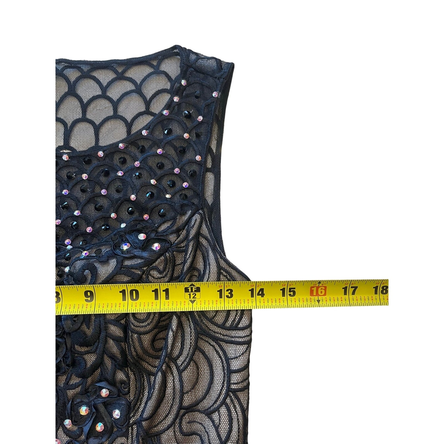 Sue Wong Black Nude Embroidered Beaded Cocktail Dress Fit & Flare Size 4