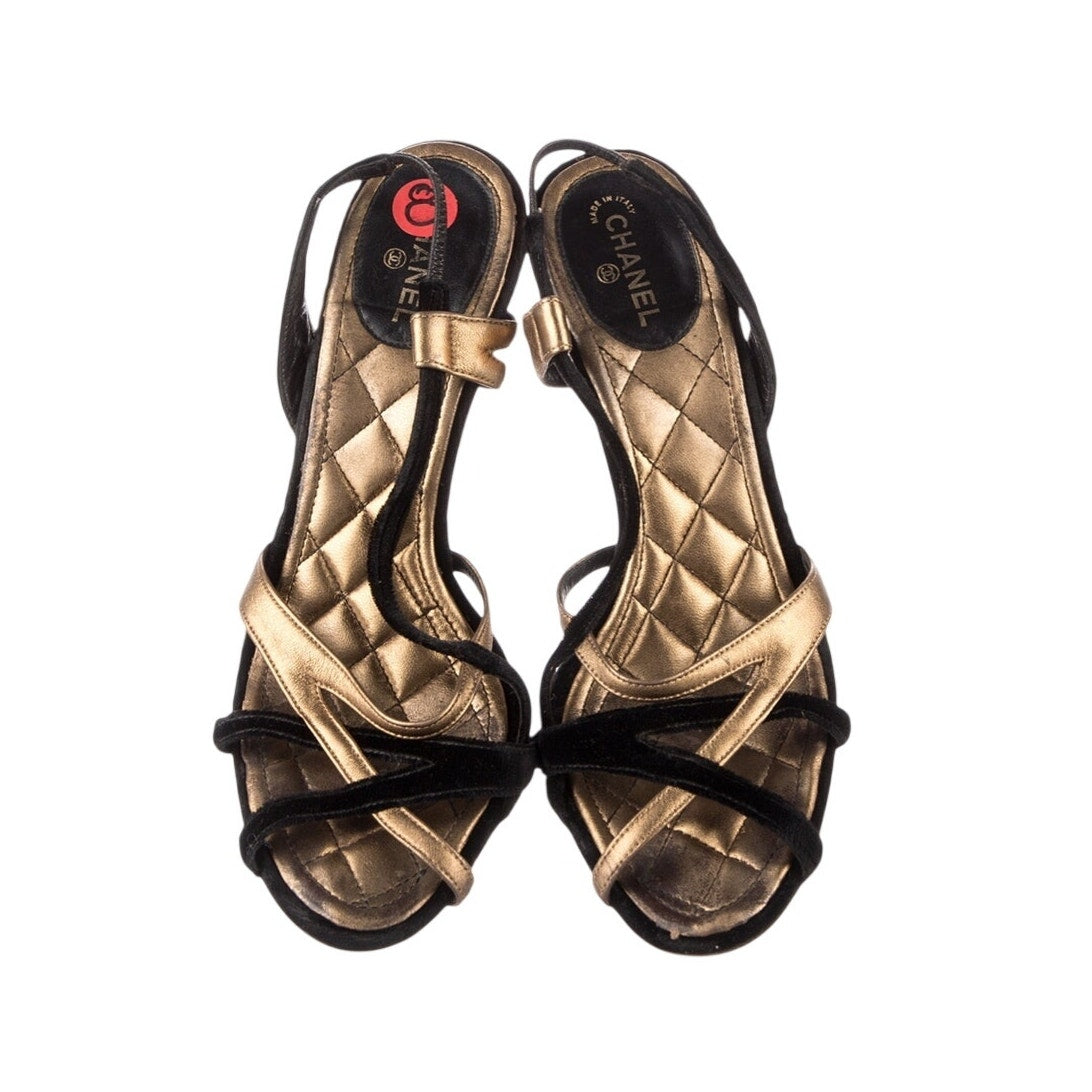 Authentic Chanel Vintage Faux Pearl Accents Slingback Sandals