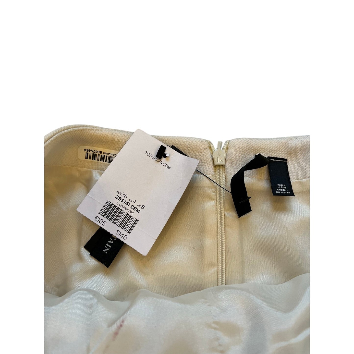 Topshop Cream A-Line Mini Skirt NWT US 4 MSRP $140