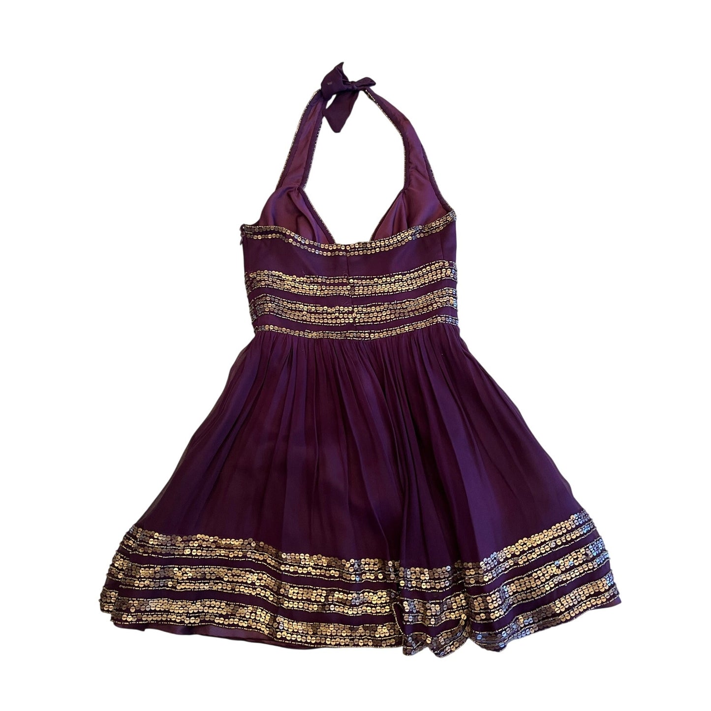 Adrianna Papell 100% Silk Plum Beaded Halter Cocktail Dress Size 6