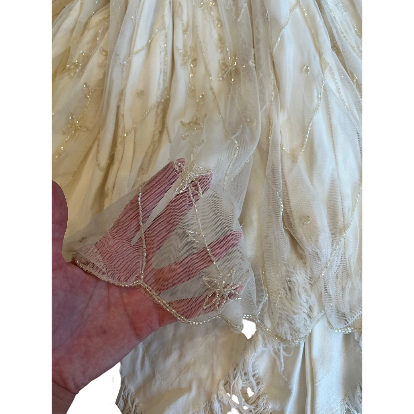 Free People 2 Piece Embellished Mesh Overlay Dress & Ivory Slip Dress Boho M