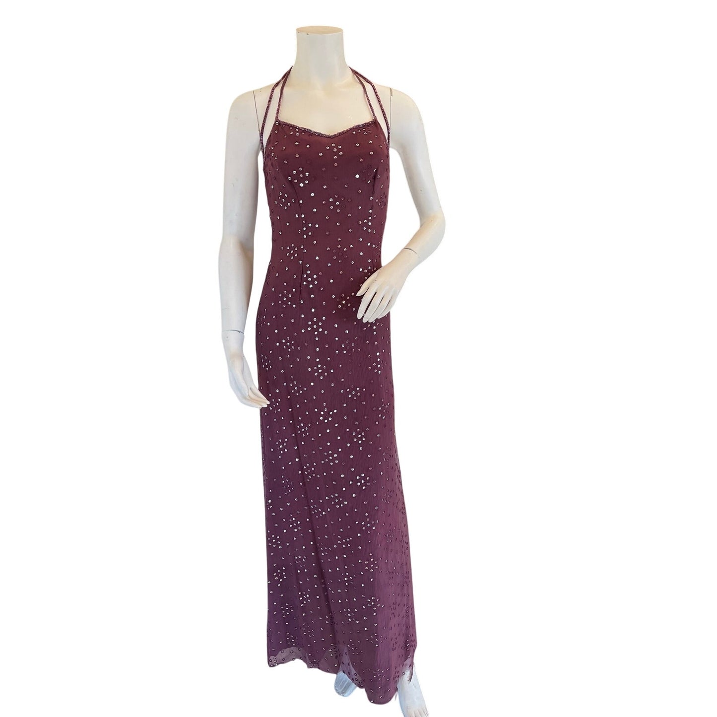 y2k 100% silk sequin beaded maxi dress sz m