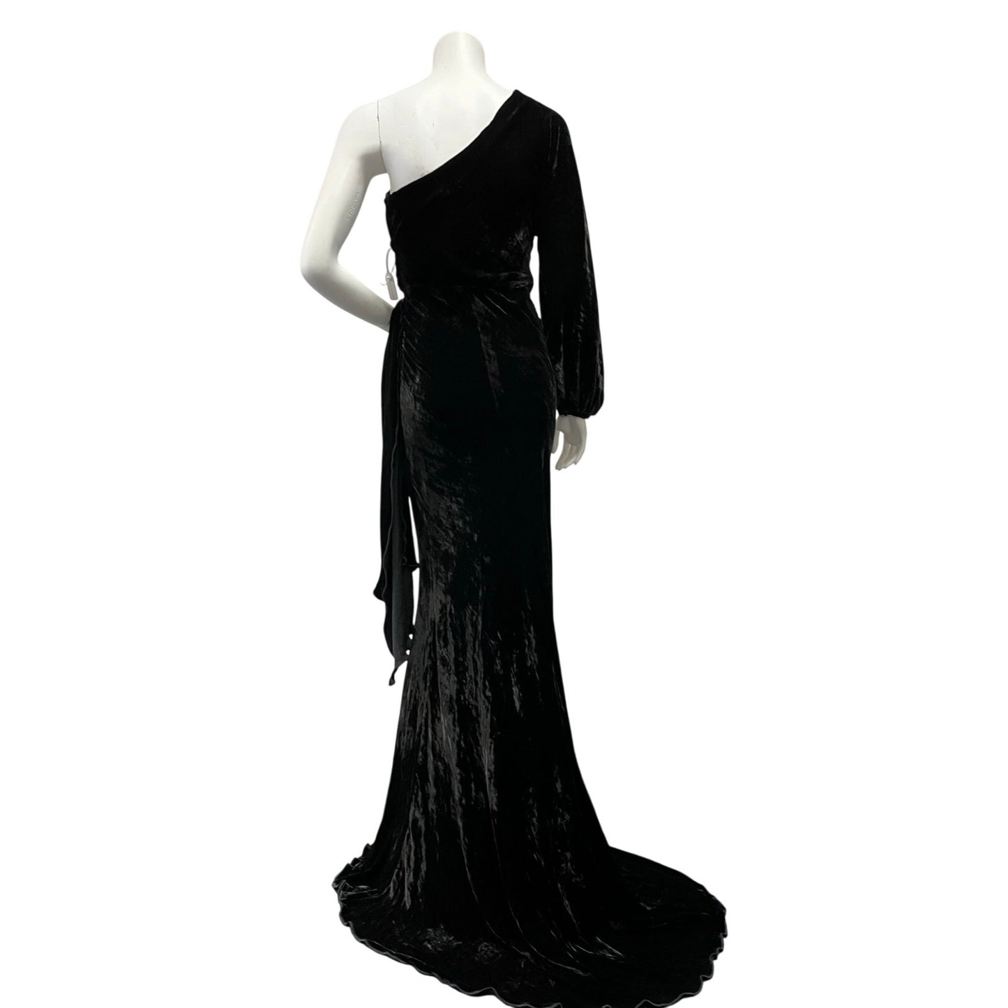 NWT Maria Lucia Hohan Amaris Black Silk Velvet One Shoulder Evening Gown US 4
