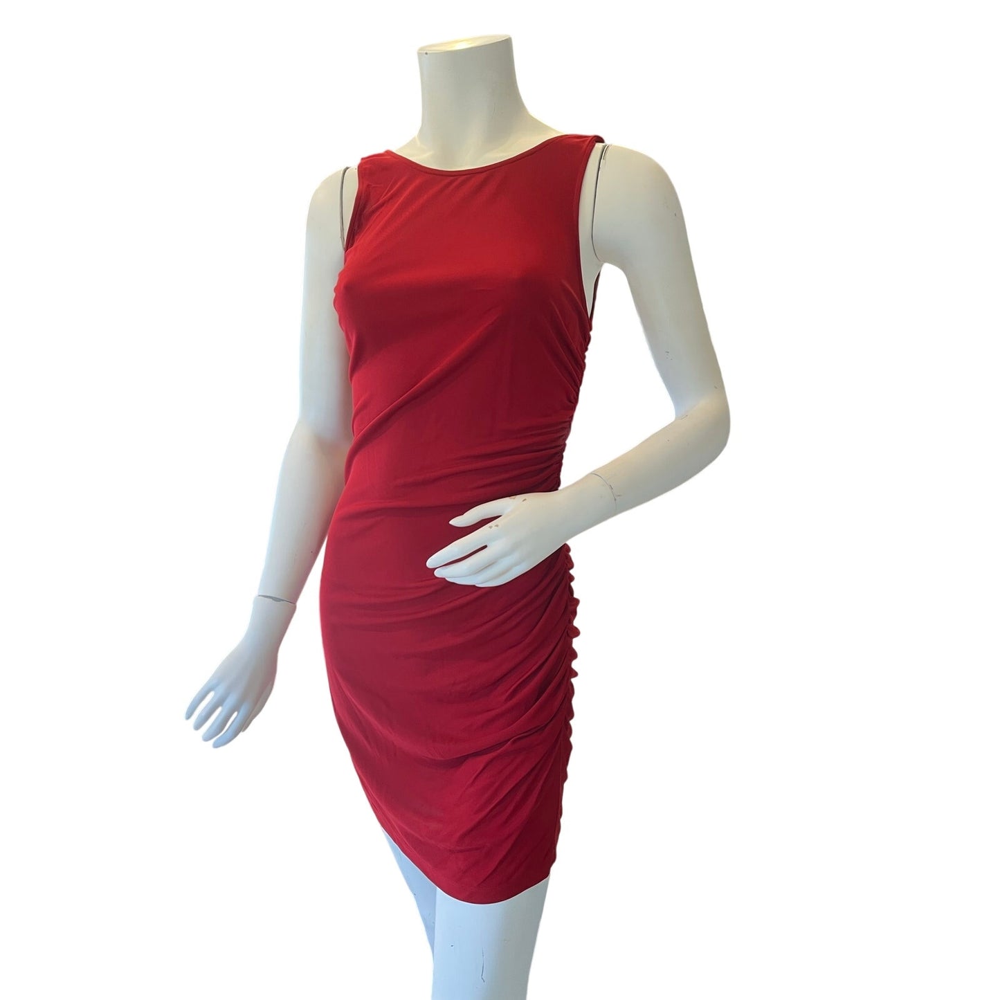 Jay Godfrey Red Ruched Bodycon Dress Size 2 Exposed Back Zipper Cocktail Mini
