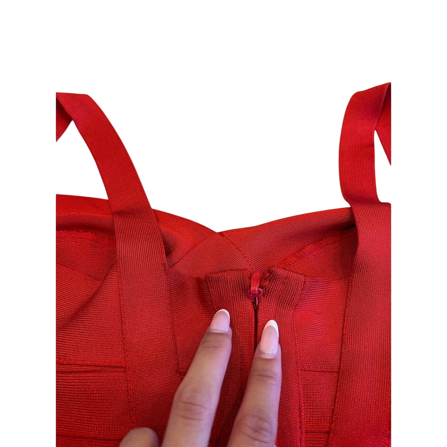 Red Bandage Bodycon Midi Dress Size Large Bustier Crisscross Strap Cocktail