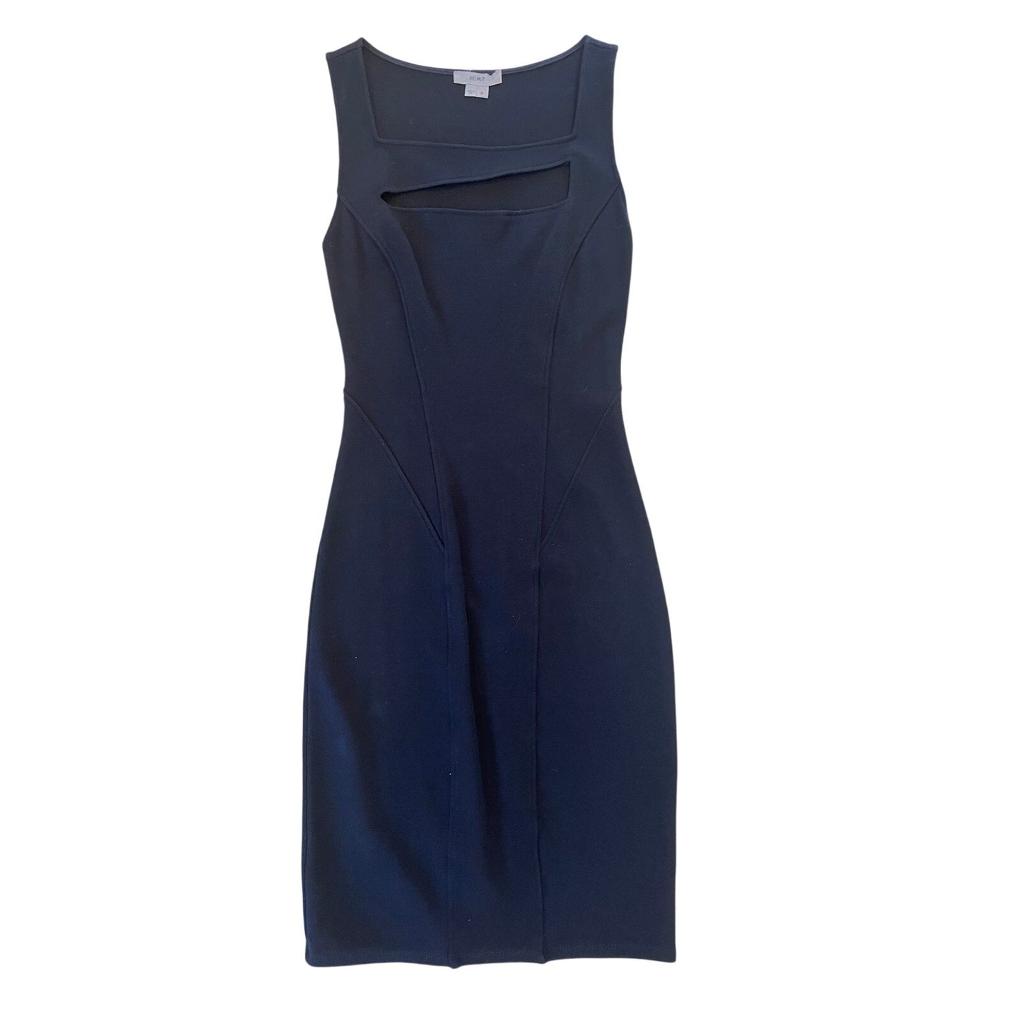 HELMUT Black Cutout Sheath Dress Silk Lined Sleeveless Bodycon USA Made Size P