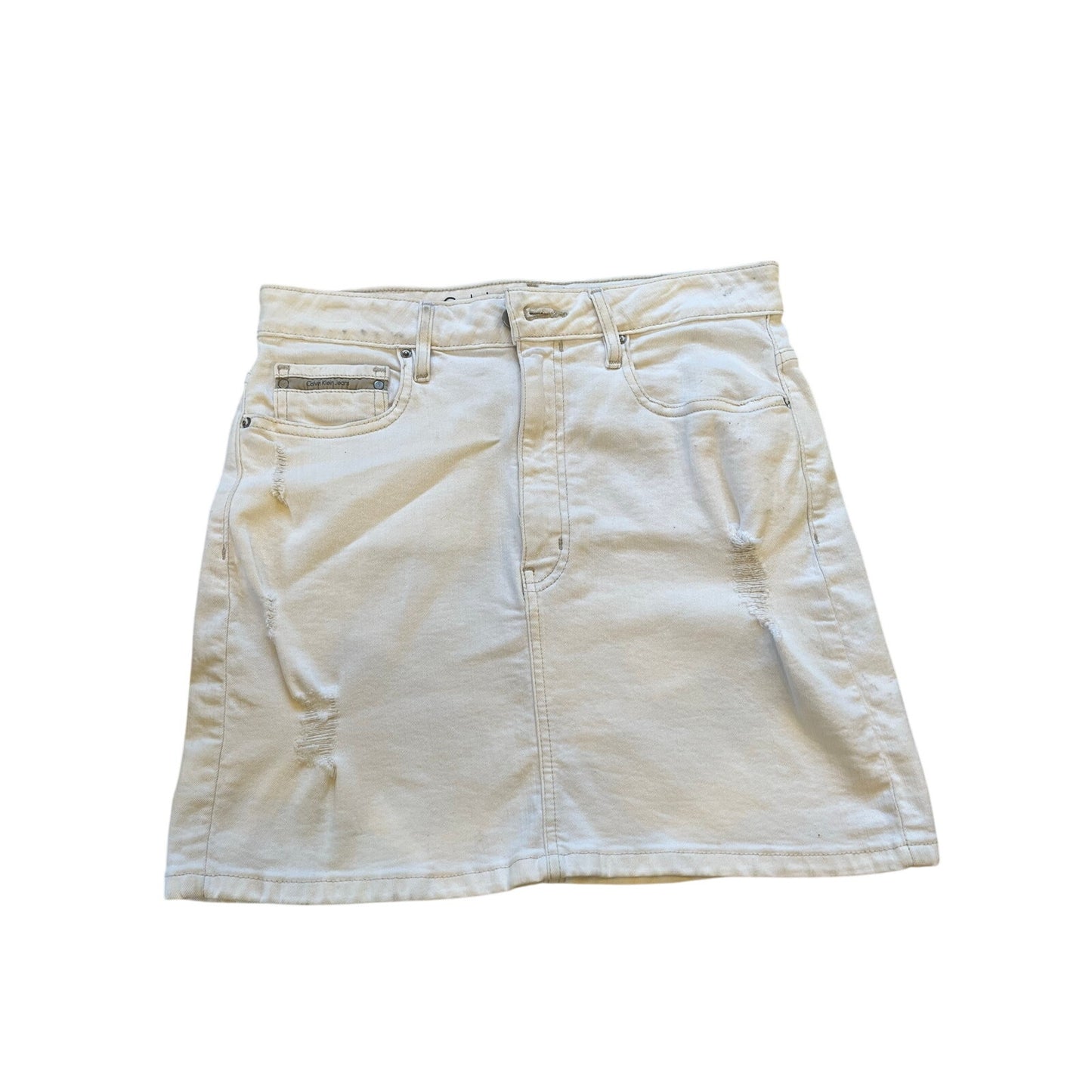Calvin Klein White Distressed Denim Mini Skirt Size 30