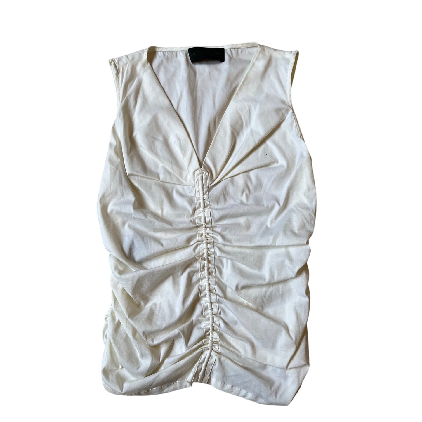 Derek Lam White Ruched Sleeveless V-Neck Stretch Designer Top Blouse Size 8