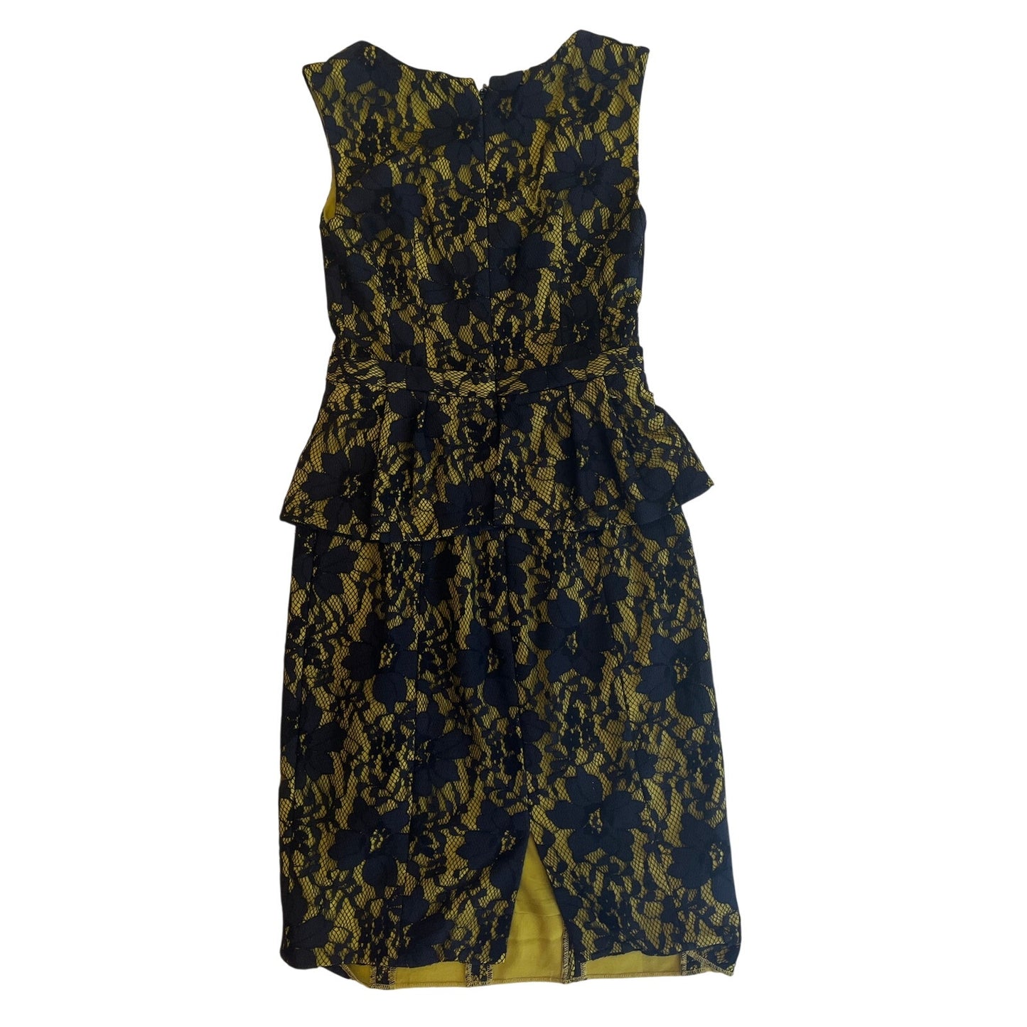 BCBGMAXAZRIA Etna Peridot Black Lace Peplum Sheath Dress Size 0 Cocktail