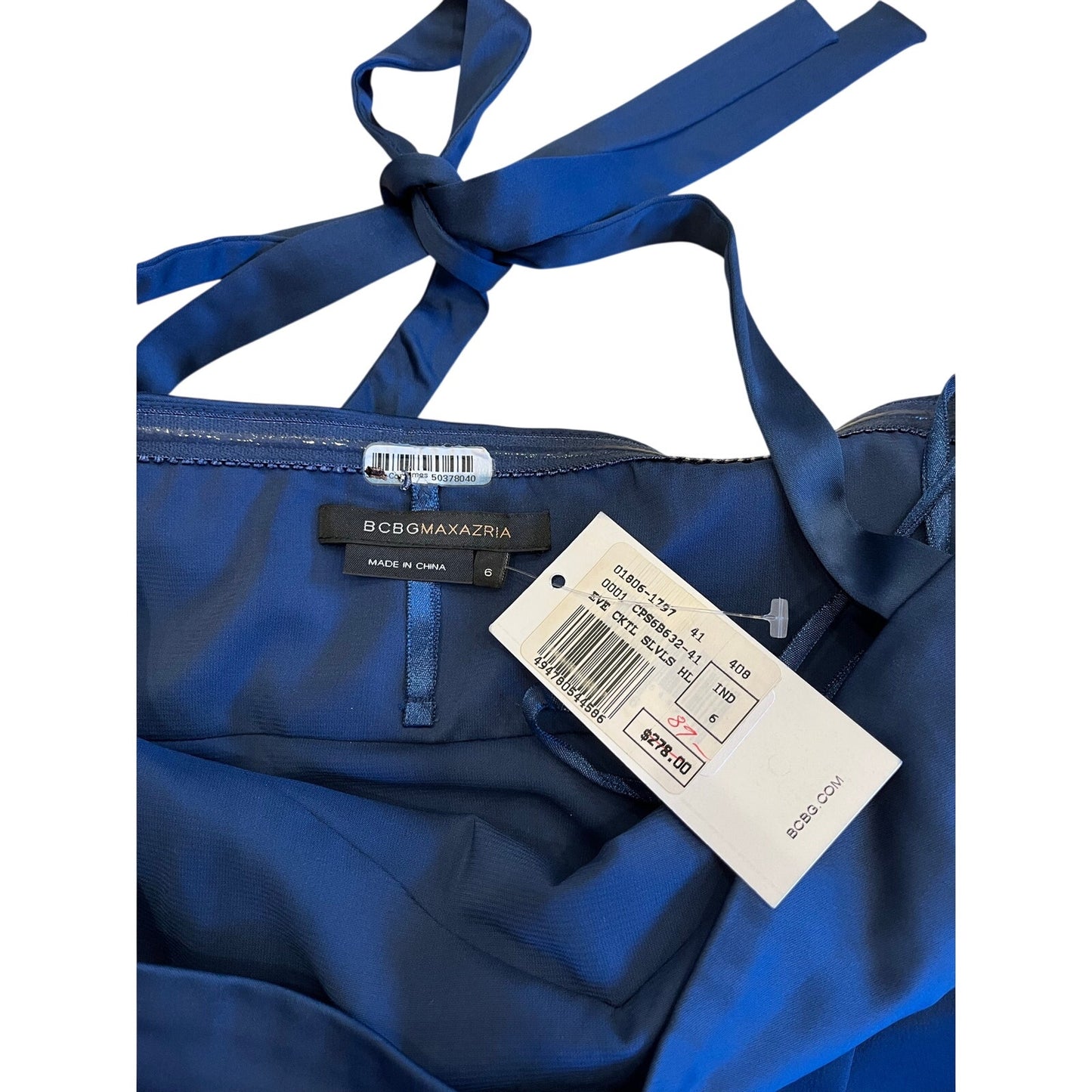 BCBGMAXAZRIA Blue Satin Halter Cocktail Dress Size 6 NWT $278