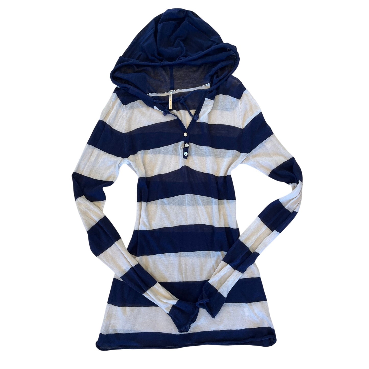 2000s coastal striped hooded henley sweater