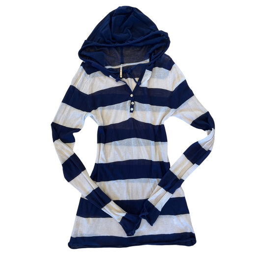 2000s coastal striped hooded henley sweater