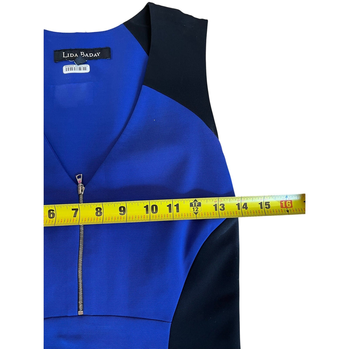 Lida Baday Blue Black Colorblock Sheath Midi Dress Size S/P