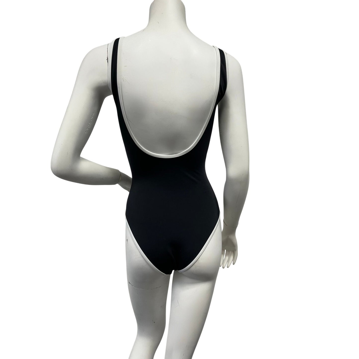 Balmain Paris Black Logo One Piece Swimsuit White Trim Sz 38